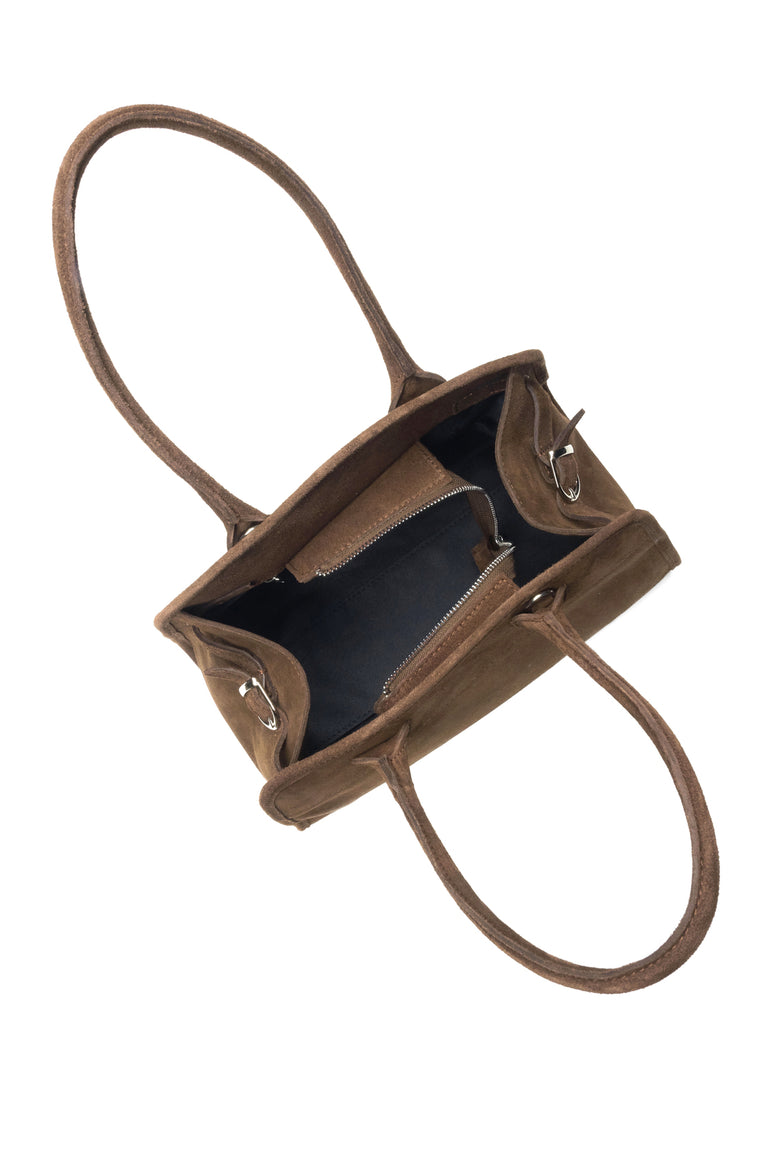 Dark brown Estro satchel bag made of soft Italian velour ER00116693