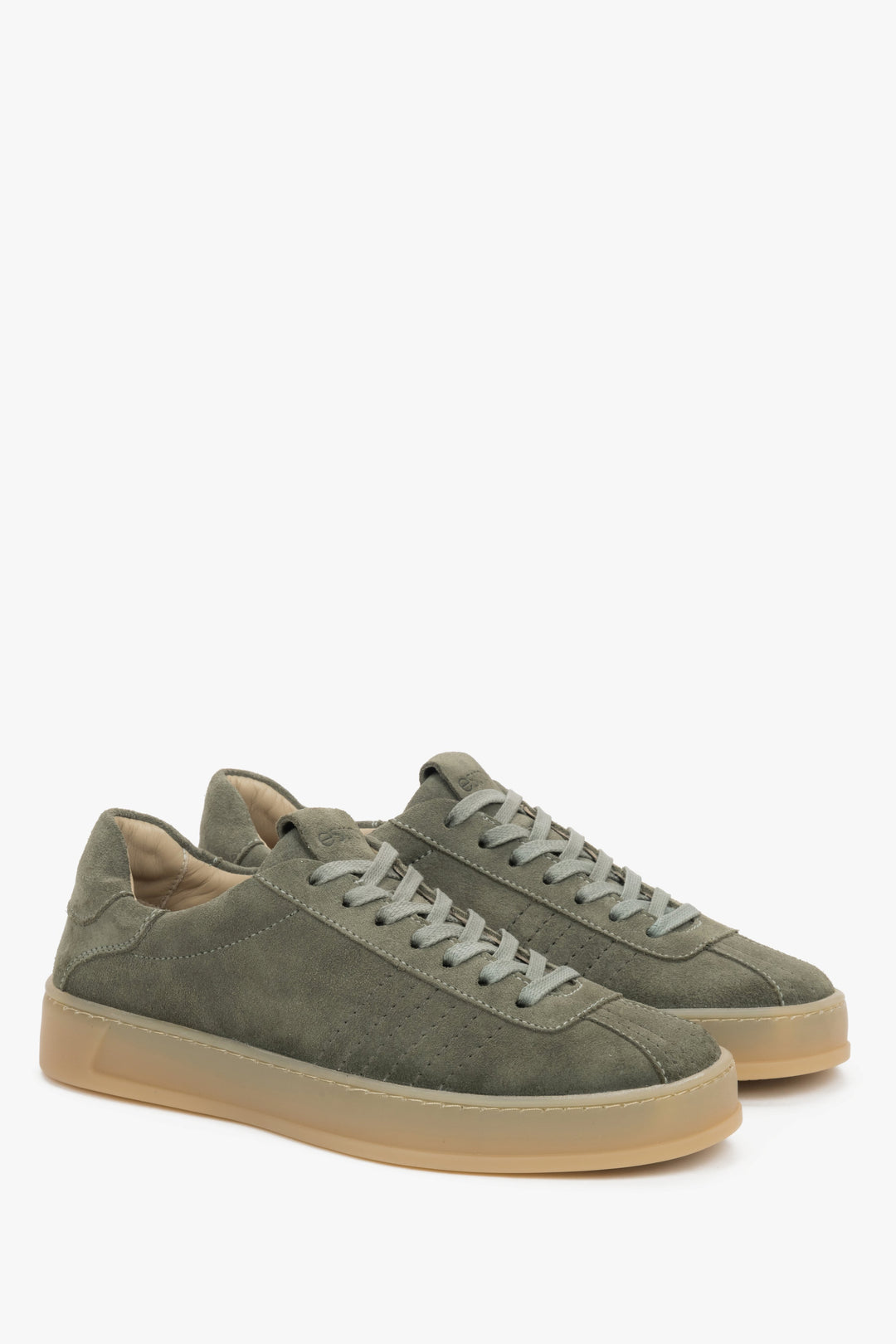 Women's green olive low-top sneakers by Estro, made of premium Italian genuine velour.