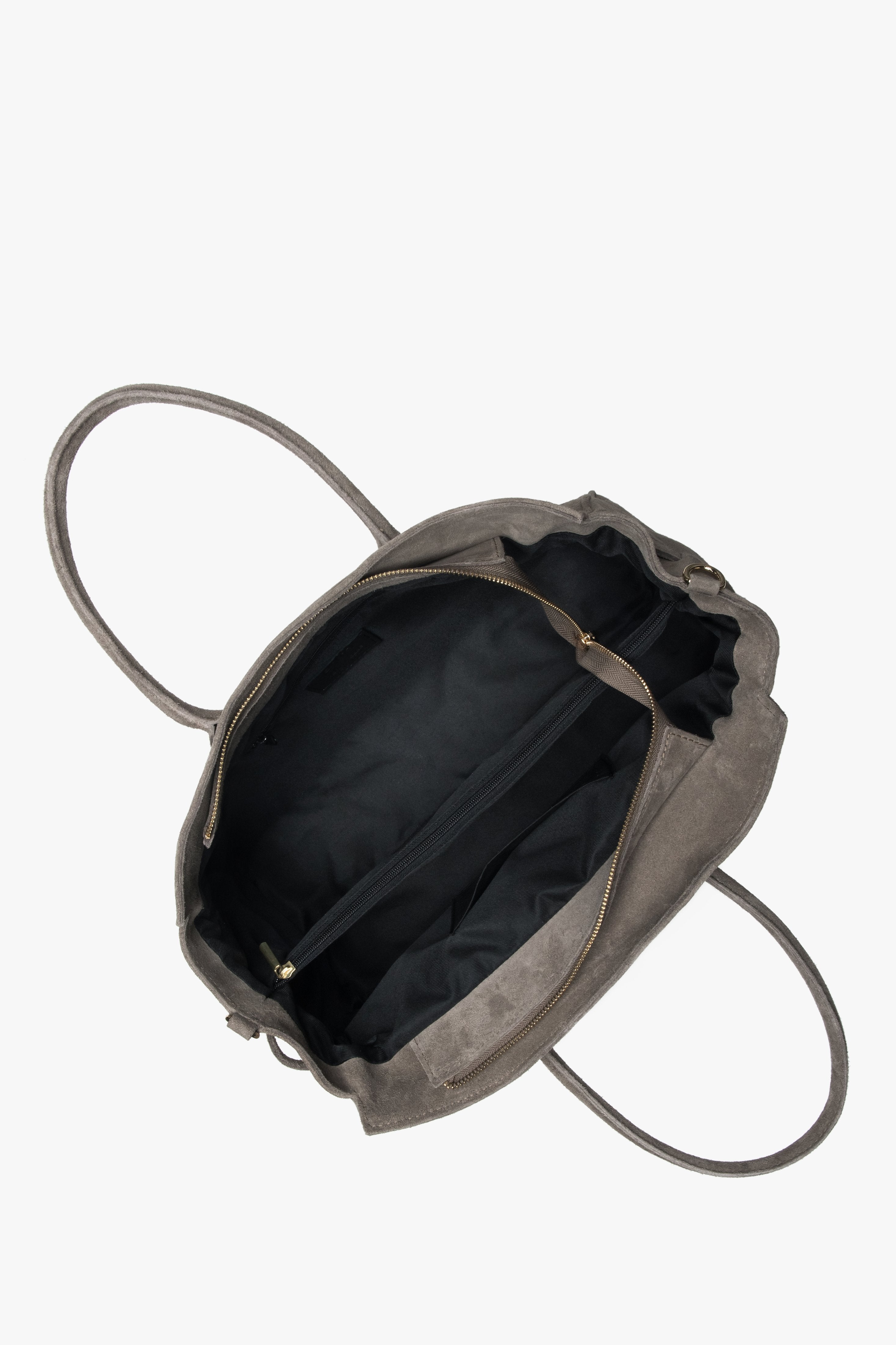 Women's large taupe bag by Estro, made of premium Italian genuine velour.