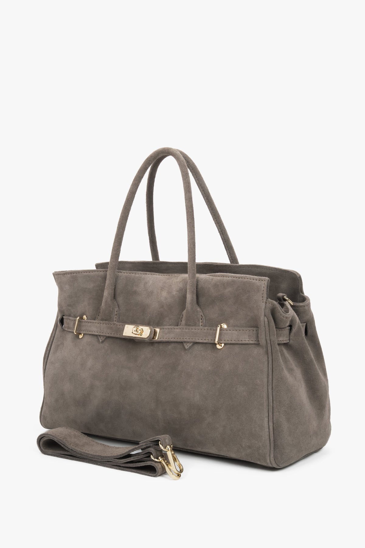 A premium Italian velour large bag for women in a chic taupe color by Estro.