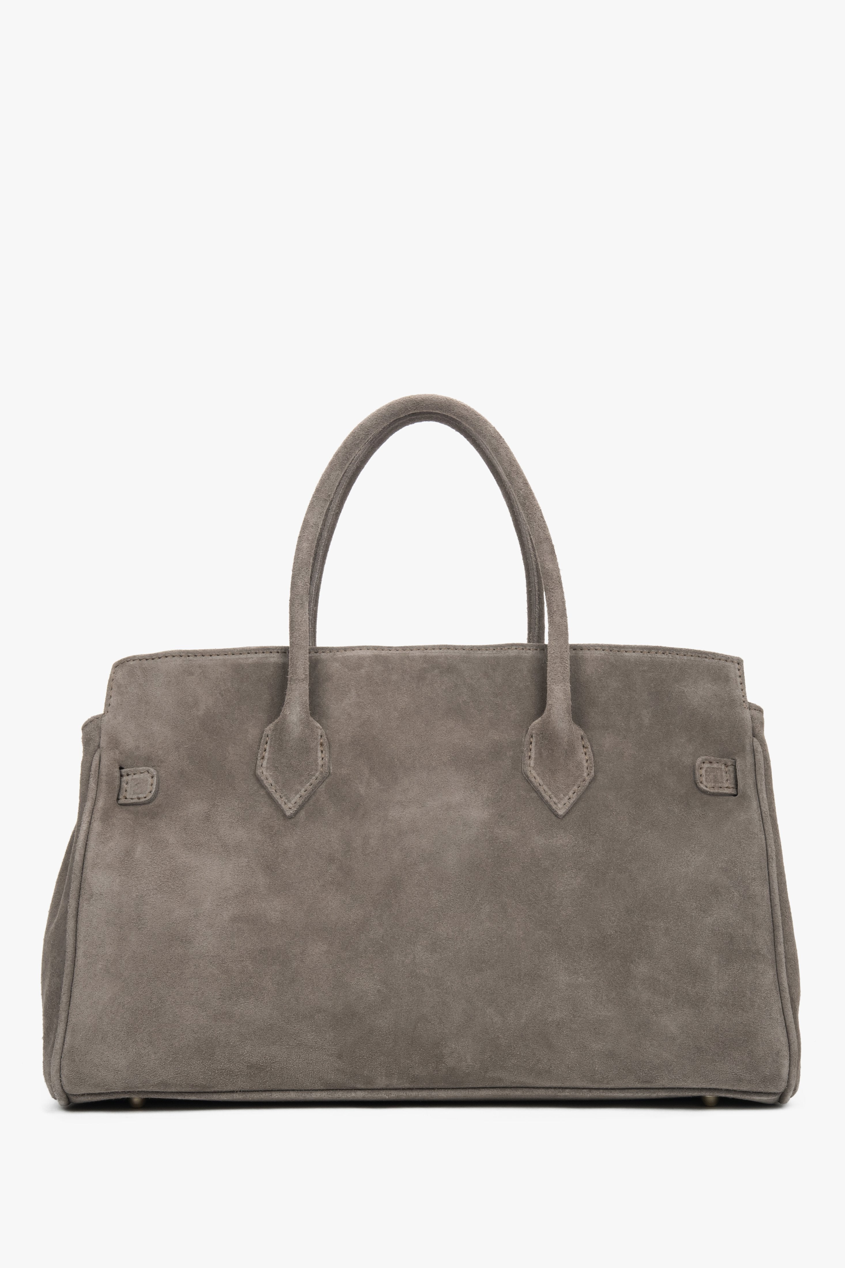Women's Estro large bag designed in taupe using genuine premium Italian velour.