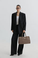 Women's Large Taupe Bag made of Premium Italian Genuine Velour Estro ER00118647.