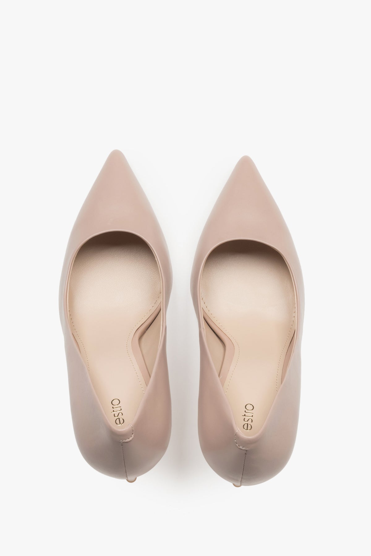 Estro: women's light beige high heel pumps featuring a genuine leather upper.