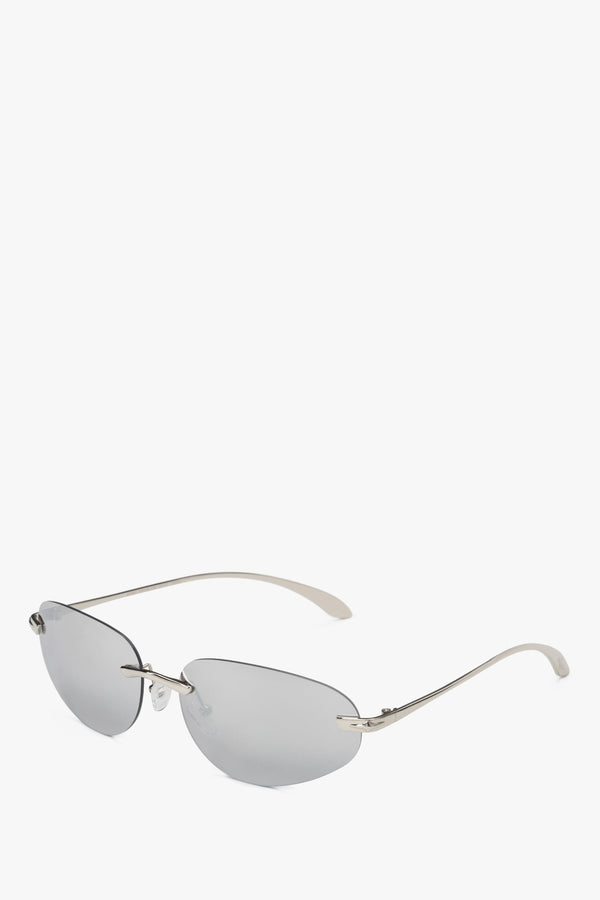 Front view of the Estro narrow frameless sunglasses in light grey.