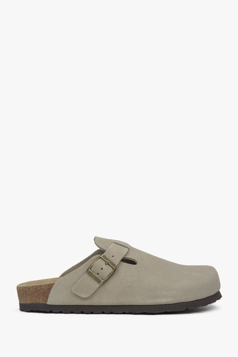 Women's Light Grey Clog-Style Slides in Genuine Velour Estro ER00117216.