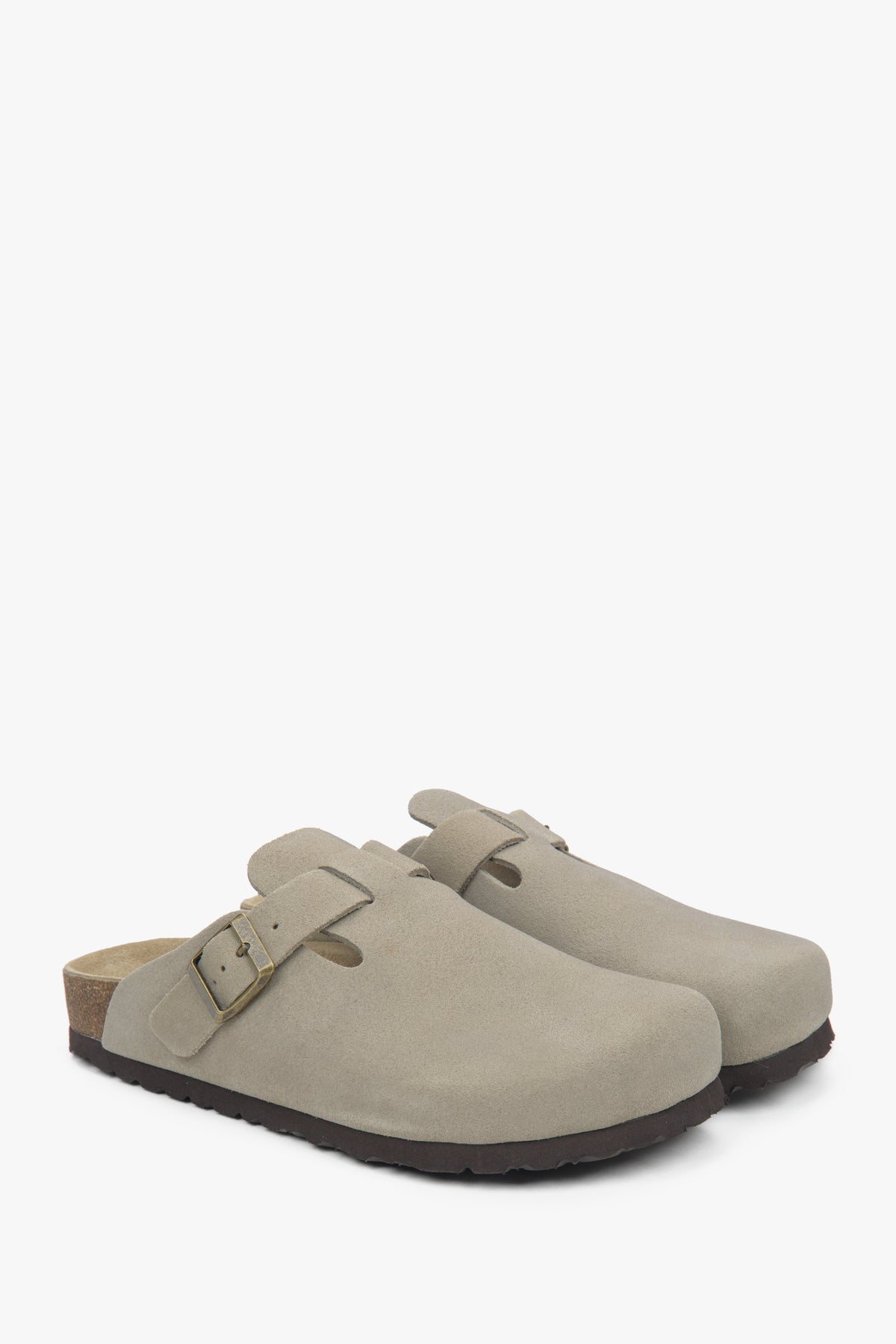 Women's light grey clog-style slides in genuine velour by Estro.