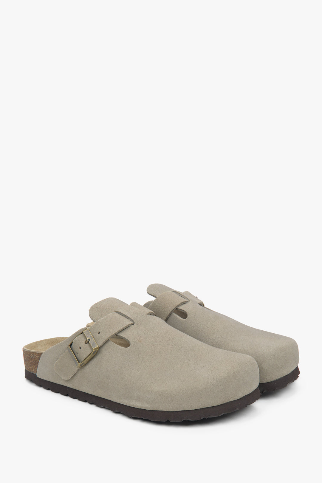 Women's light grey clog-style slides in genuine velour by Estro.