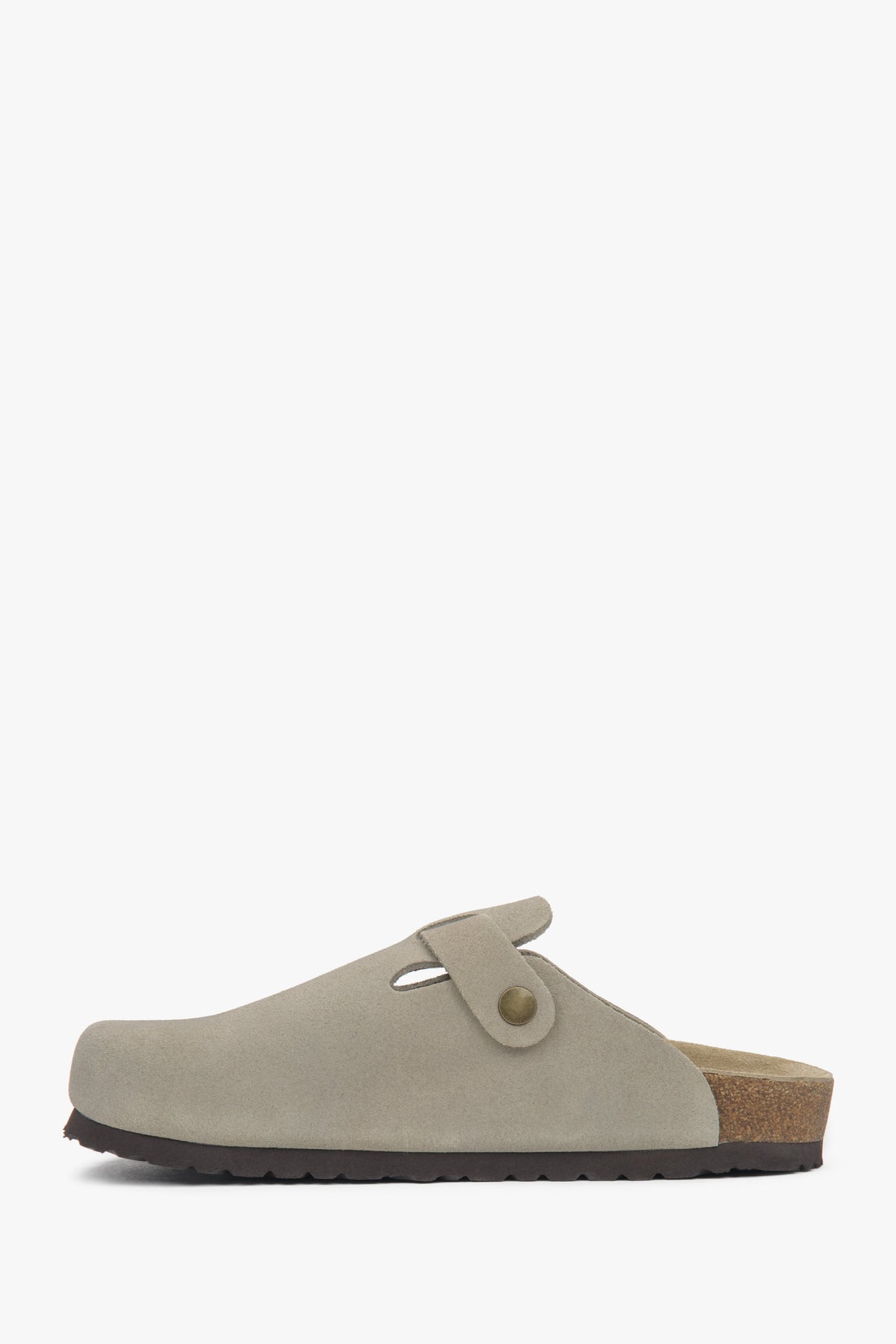 Women's light grey clog-style slides featuring a genuine velour upper.