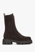 Women's Saddle Brown Ankle Boots made of Premium Italian Genuine Velour Estro ER00118117.