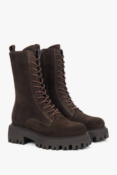 Women's saddle brown ankle boots by Estro (ER00118117) made of premium Italian genuine velour.