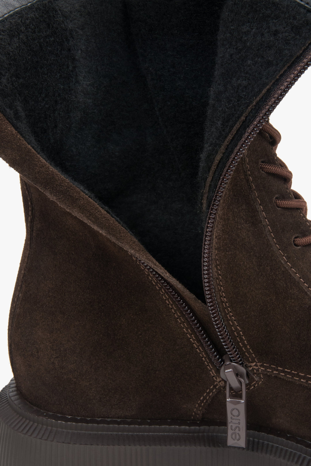 Women's saddle brown Estro ankle boots (model ER00118117) showcasing a luxurious, premium Italian velour finish.