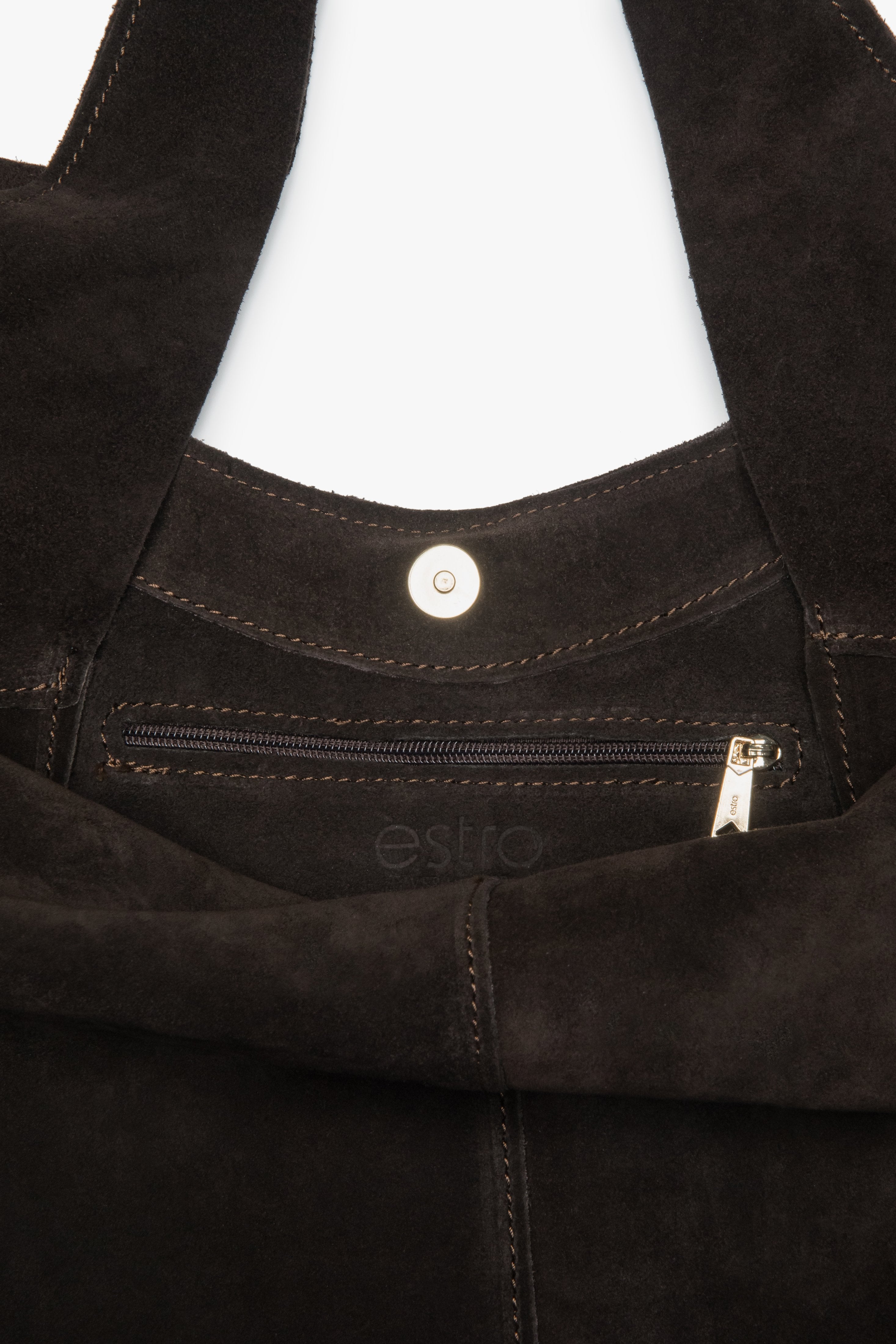 Women's saddle brown hobo bag by Estro, made of genuine Italian premium velour.