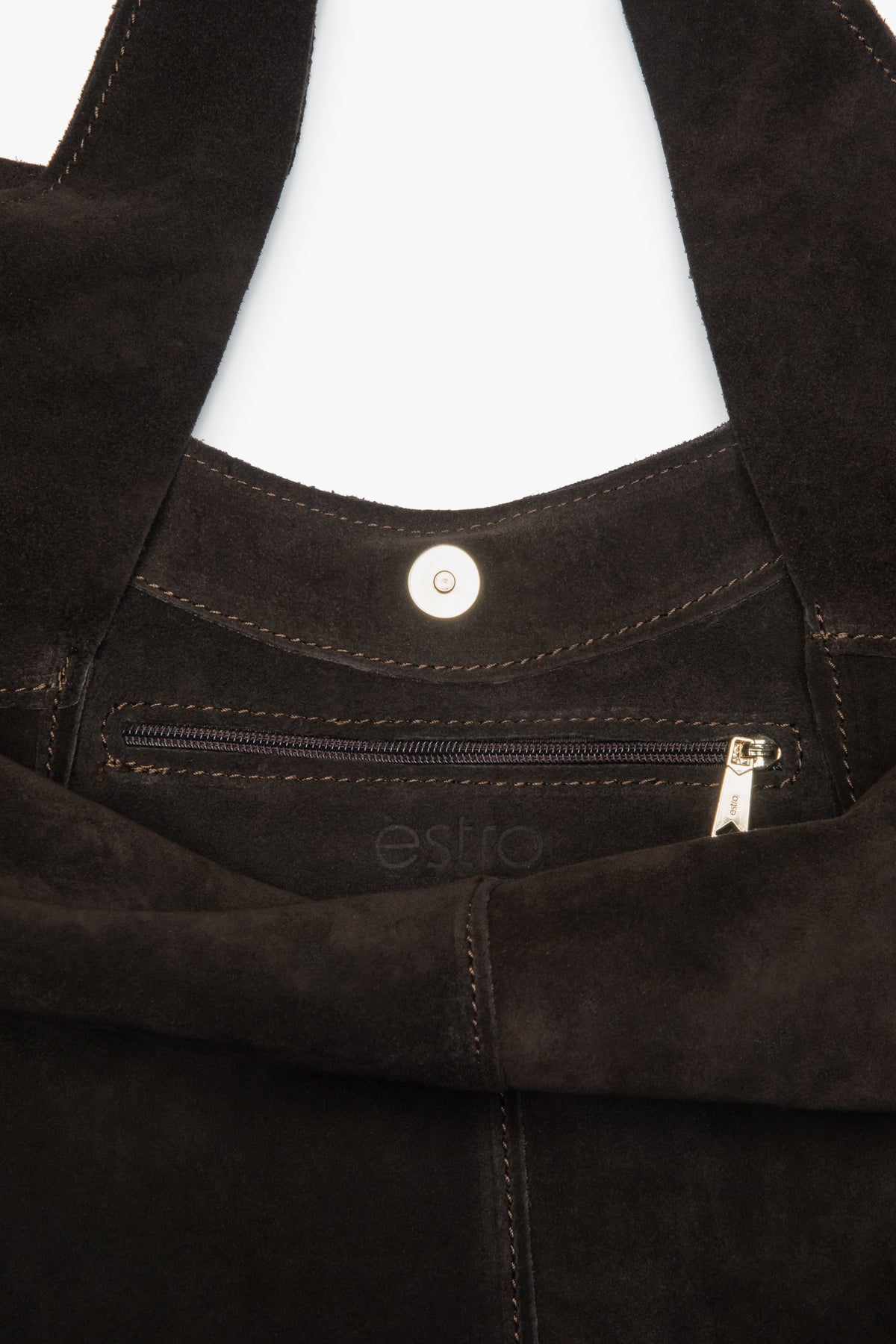 Women's saddle brown hobo bag by Estro, made of genuine Italian premium velour.
