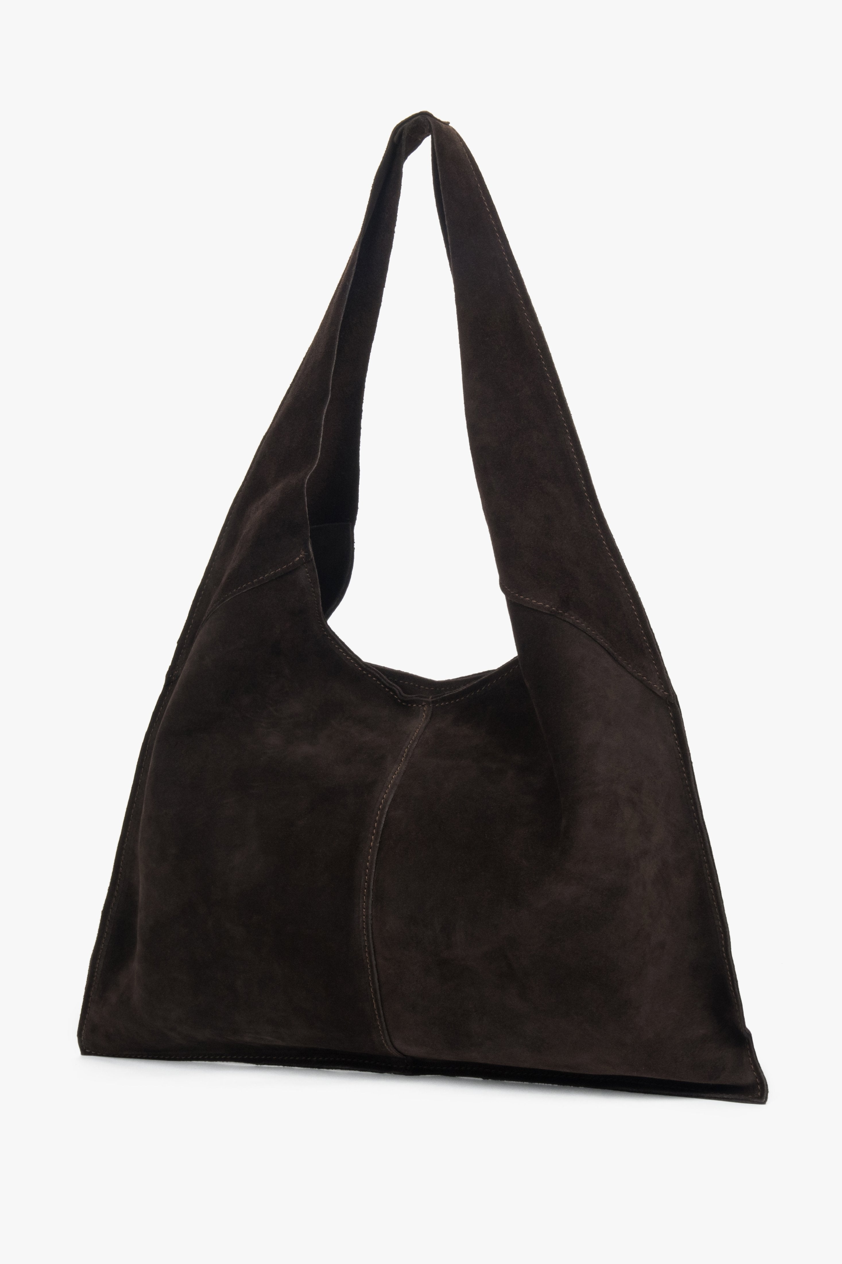 A saddle brown hobo bag for women by Estro, crafted from premium Italian genuine velour.