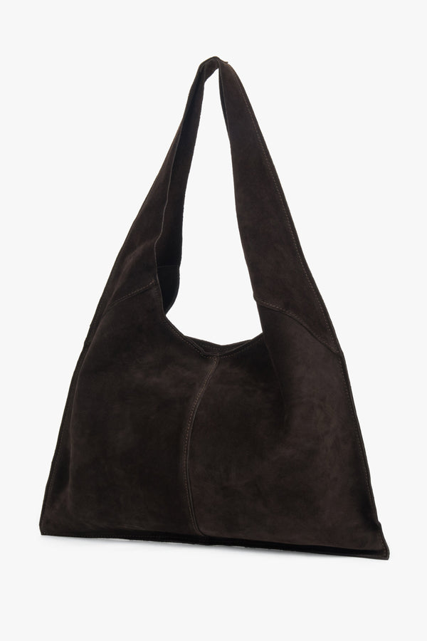 A saddle brown hobo bag for women by Estro, crafted from premium Italian genuine velour.