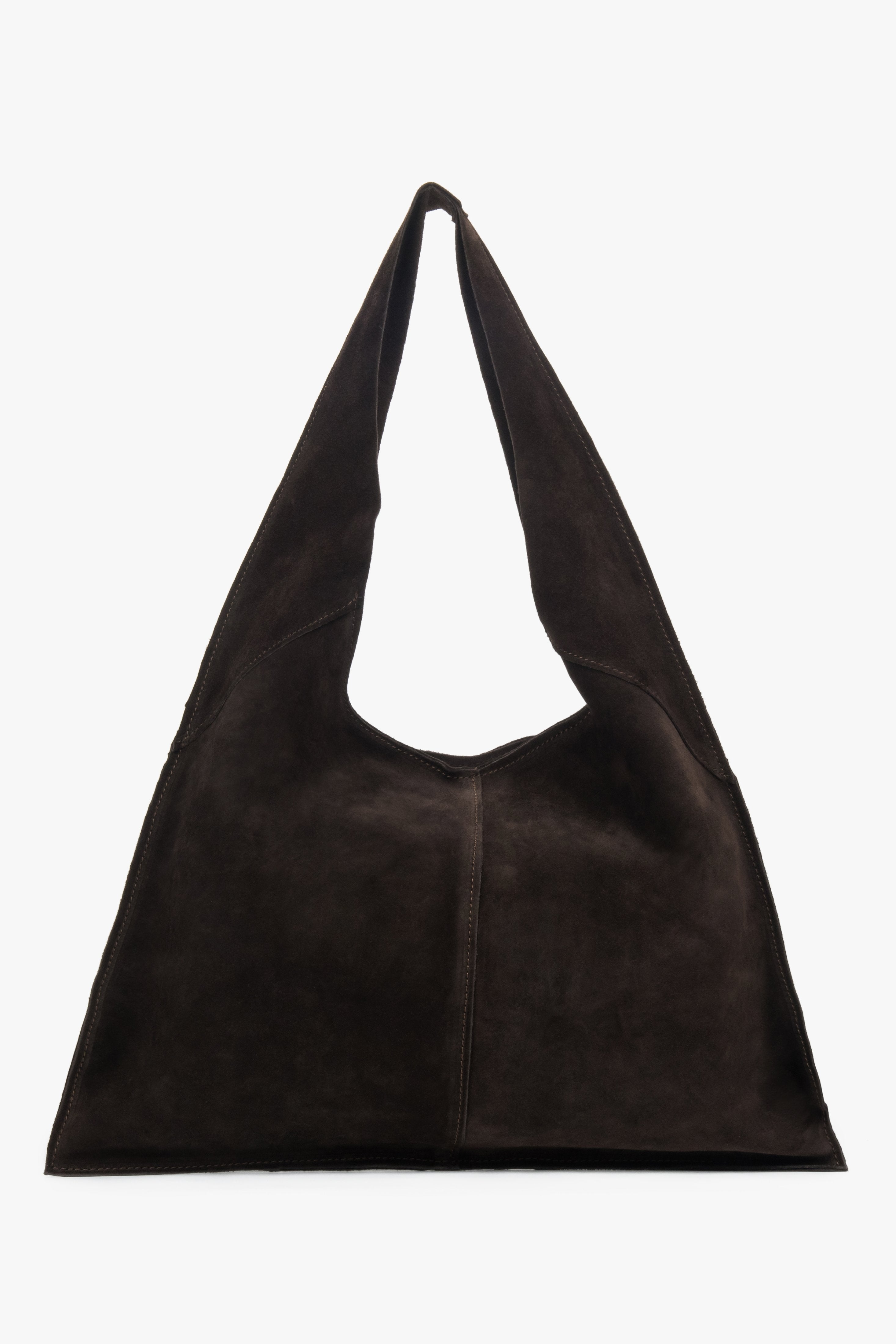 Women's Estro hobo bag designed in saddle brown using genuine premium Italian velour.