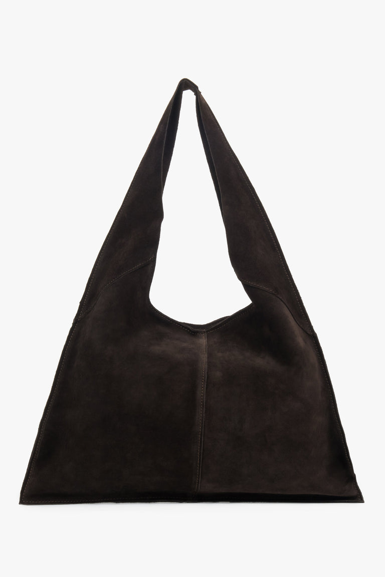 Women's Estro hobo bag designed in saddle brown using genuine premium Italian velour.