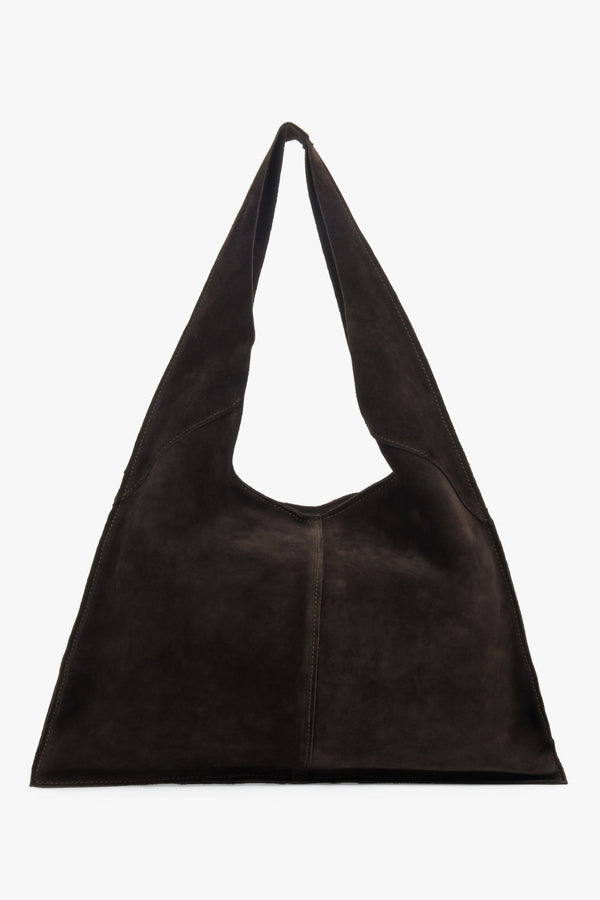Women's Estro hobo bag designed in saddle brown using genuine premium Italian velour.