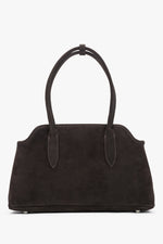 Women's saddle brown shoulder bag by Estro, made with genuine Italian premium velour.