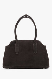 Women's saddle brown shoulder bag by Estro, made with genuine Italian premium velour.