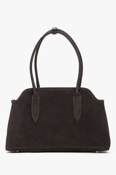 A saddle brown shoulder bag for women crafted from premium Italian velour.
