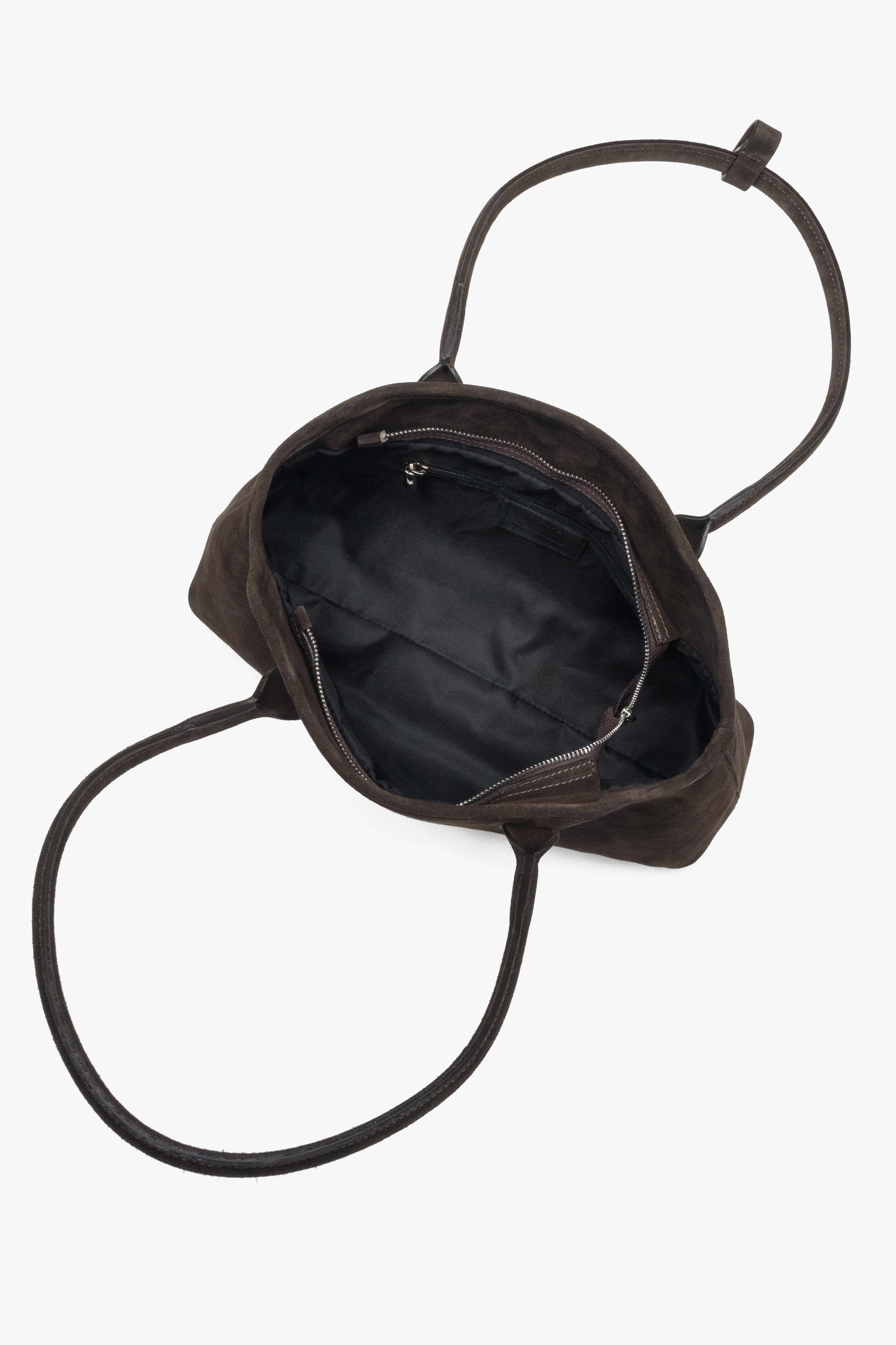 Women's Estro shoulder bag designed in saddle brown using genuine premium velour.