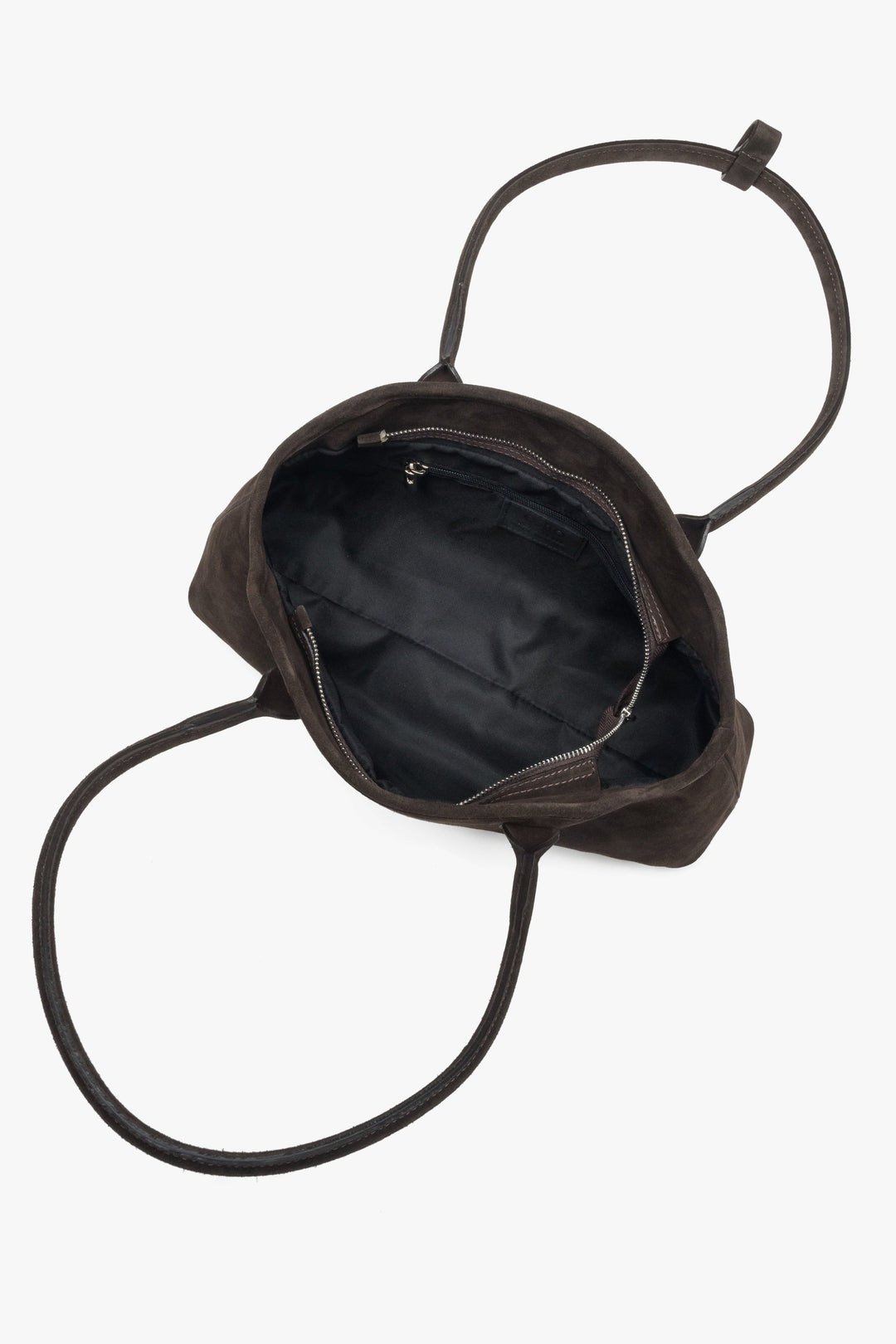 Women's Estro shoulder bag designed in saddle brown using genuine premium velour.