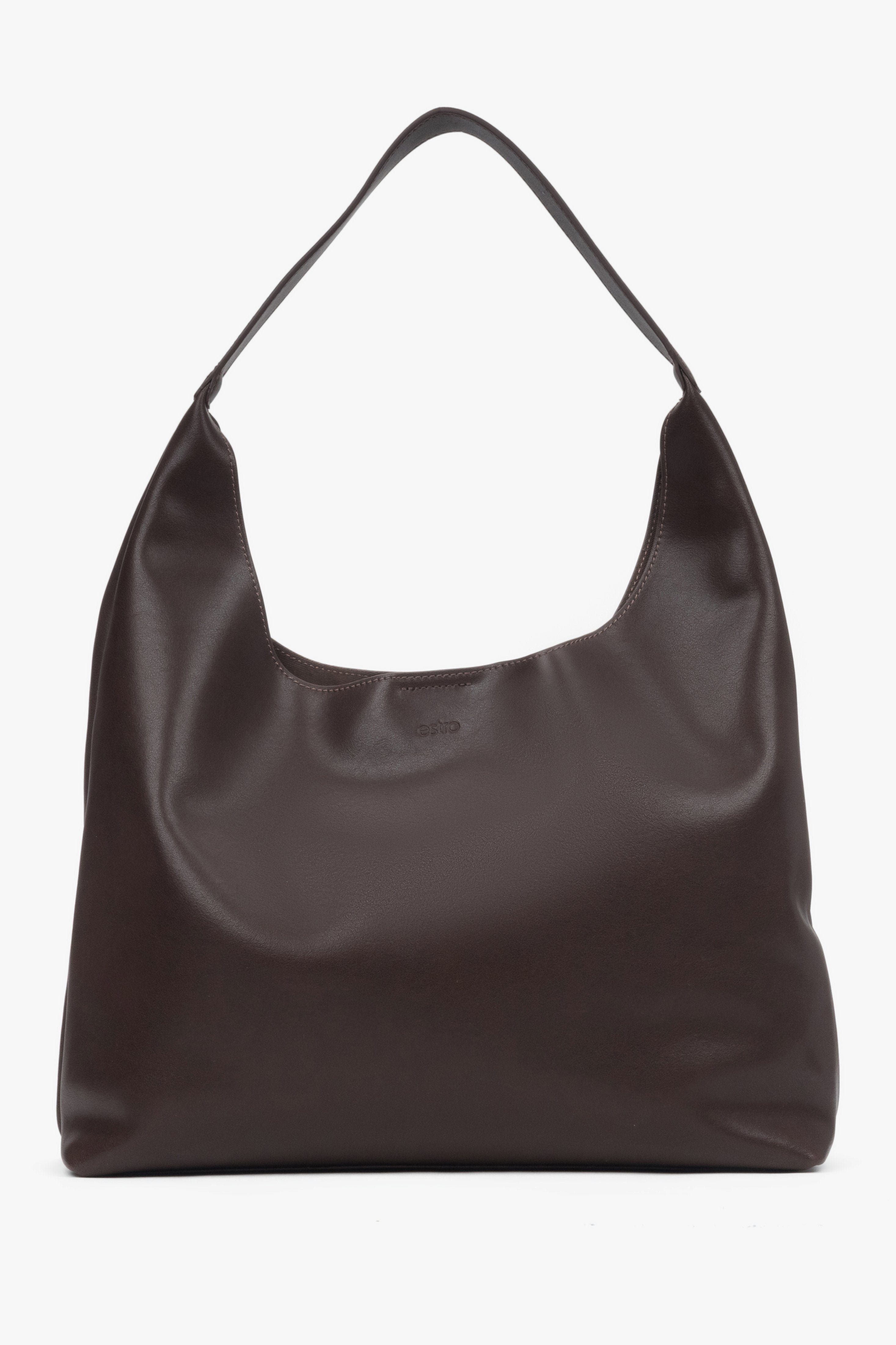 Women's Saddle Brown Shopper Bag made of Genuine Leather Estro ER00118028.