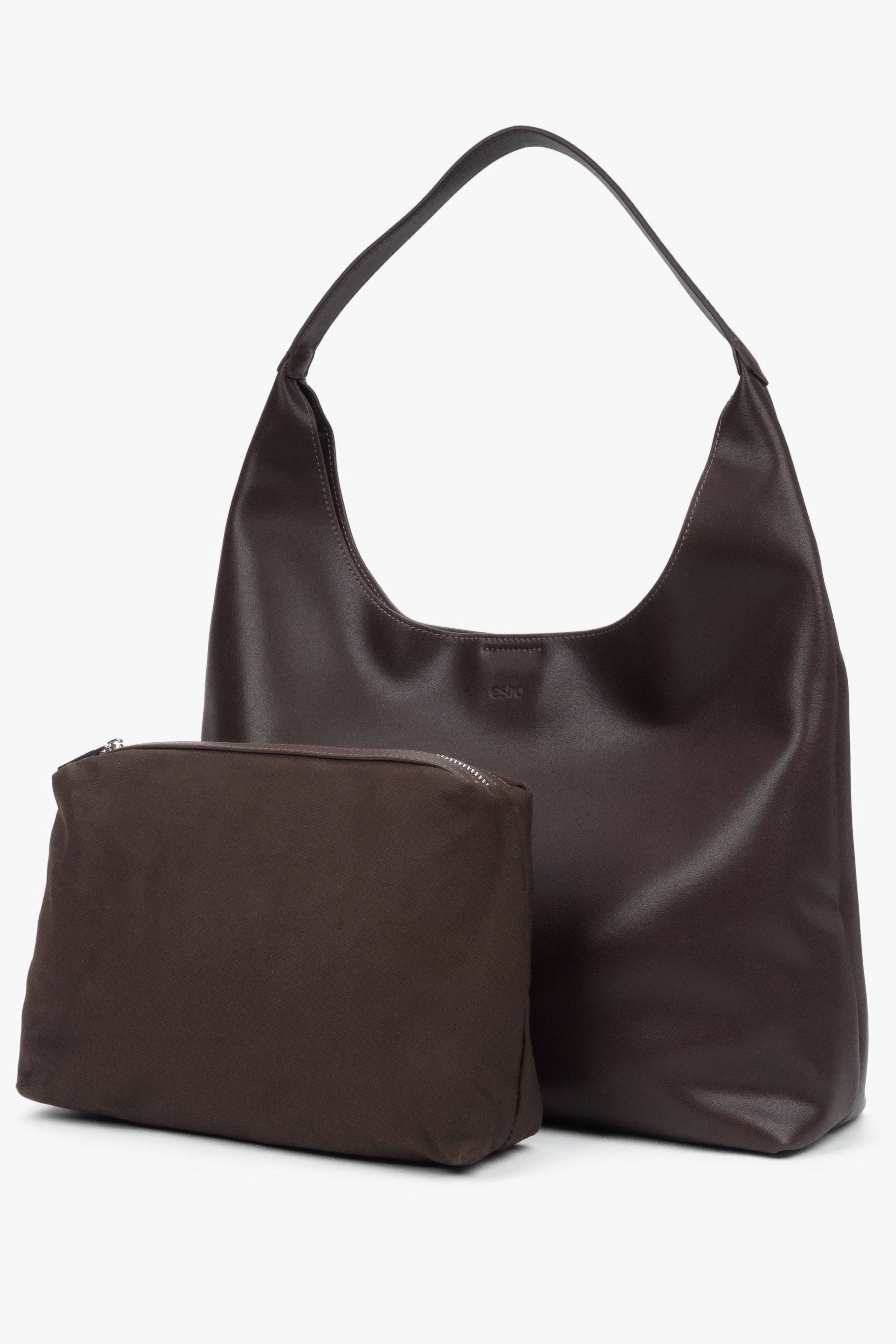 Women's saddle brown shopper bag made of genuine leather, model Estro ER00118028.