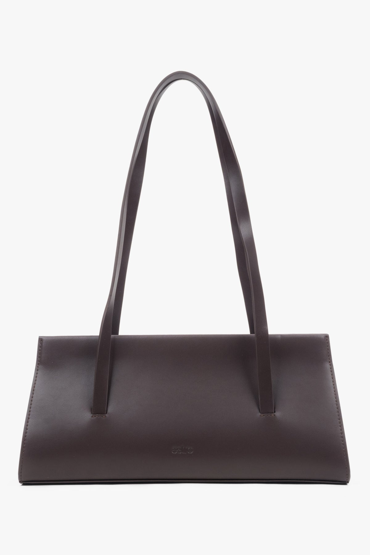 Women's Saddle Brown Leather Shoulder Bag with Long Handles Estro ER00118029.