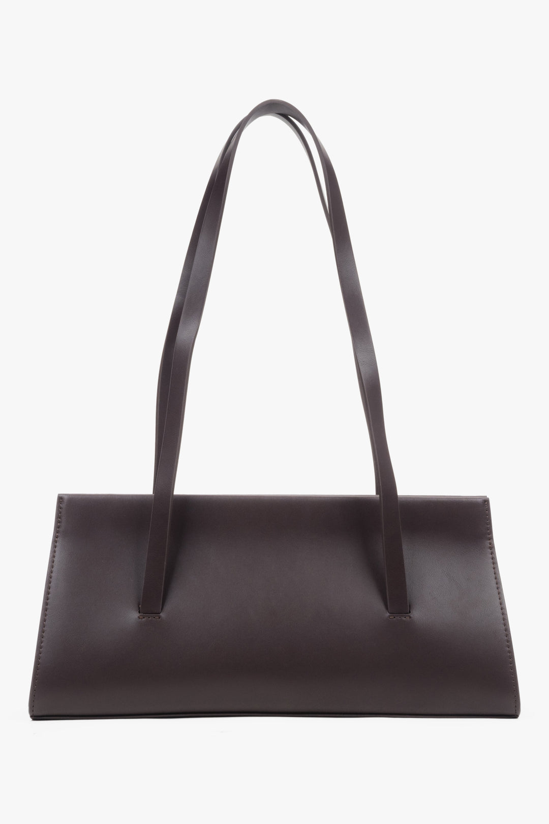 Women's saddle brown leather shoulder bag with long handles by Estro.
