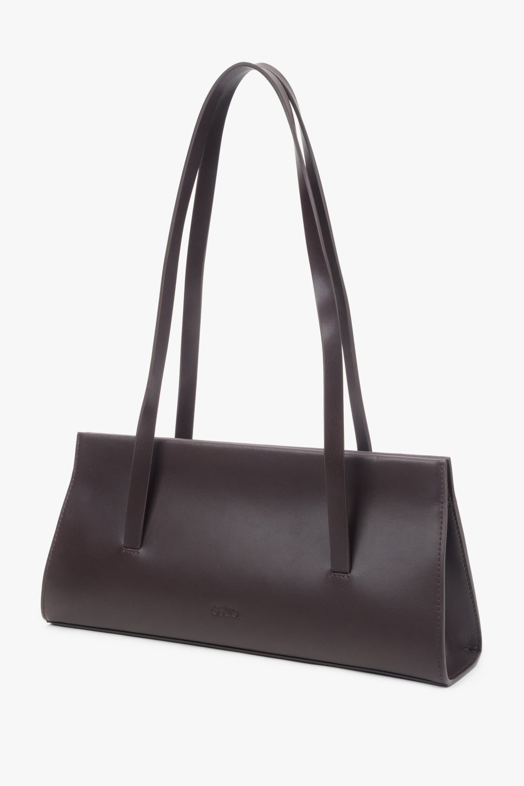 A saddle brown leather shoulder bag for women by Estro featuring long handles.