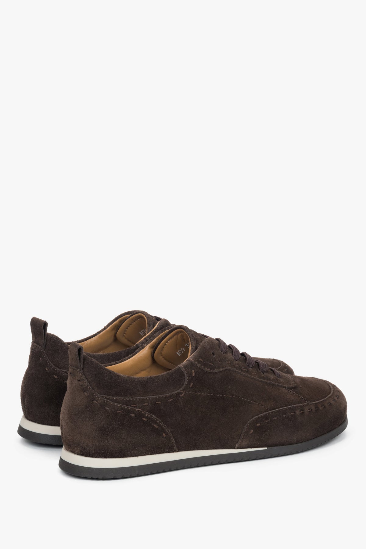 A pair of women's barefoot sneakers made from premium Italian velour in a rich saddle brown color, by Estro.