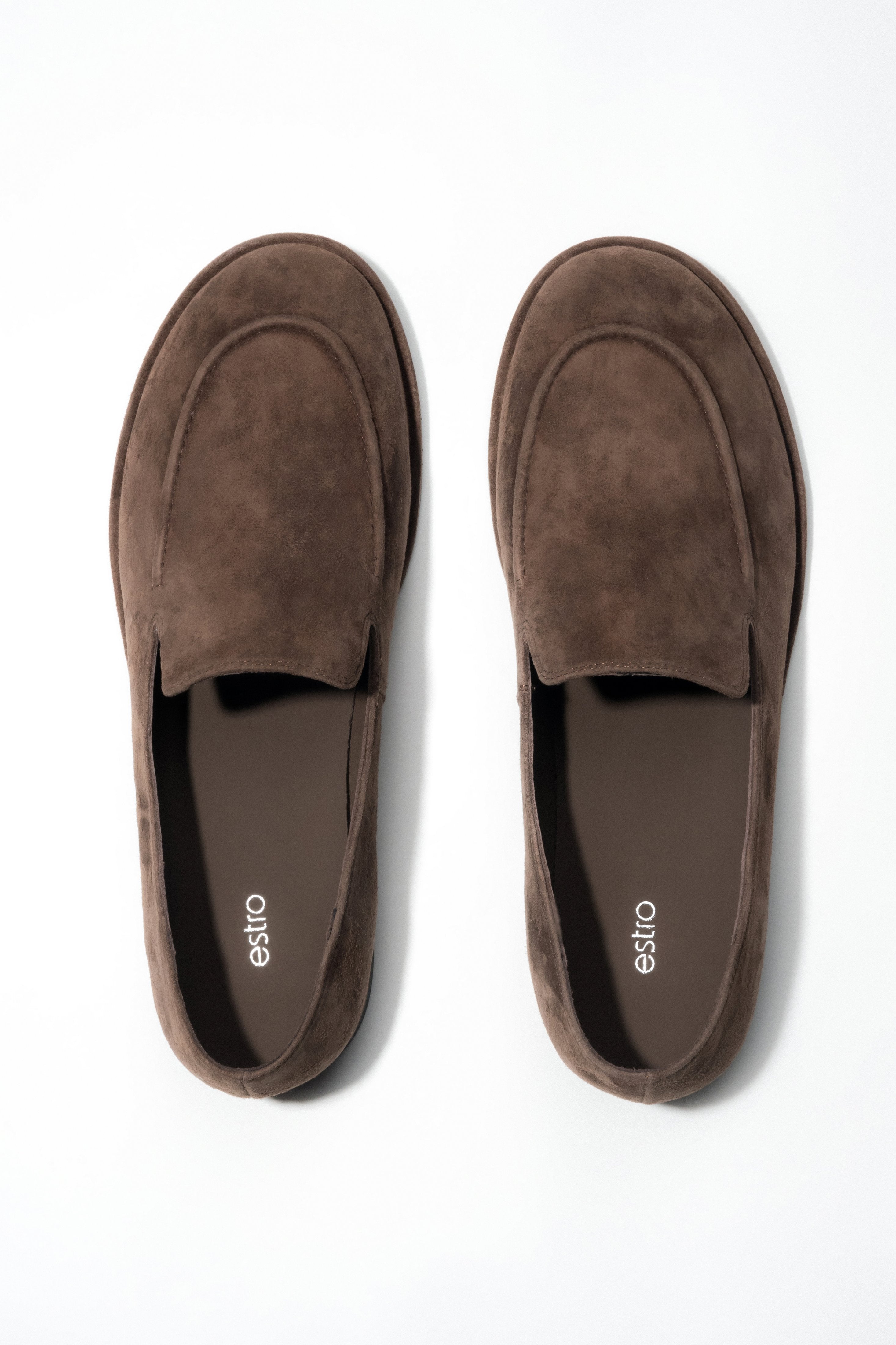 Women's Saddle Brown Flat Loafers in Genuine Velour Estro ER00119021.