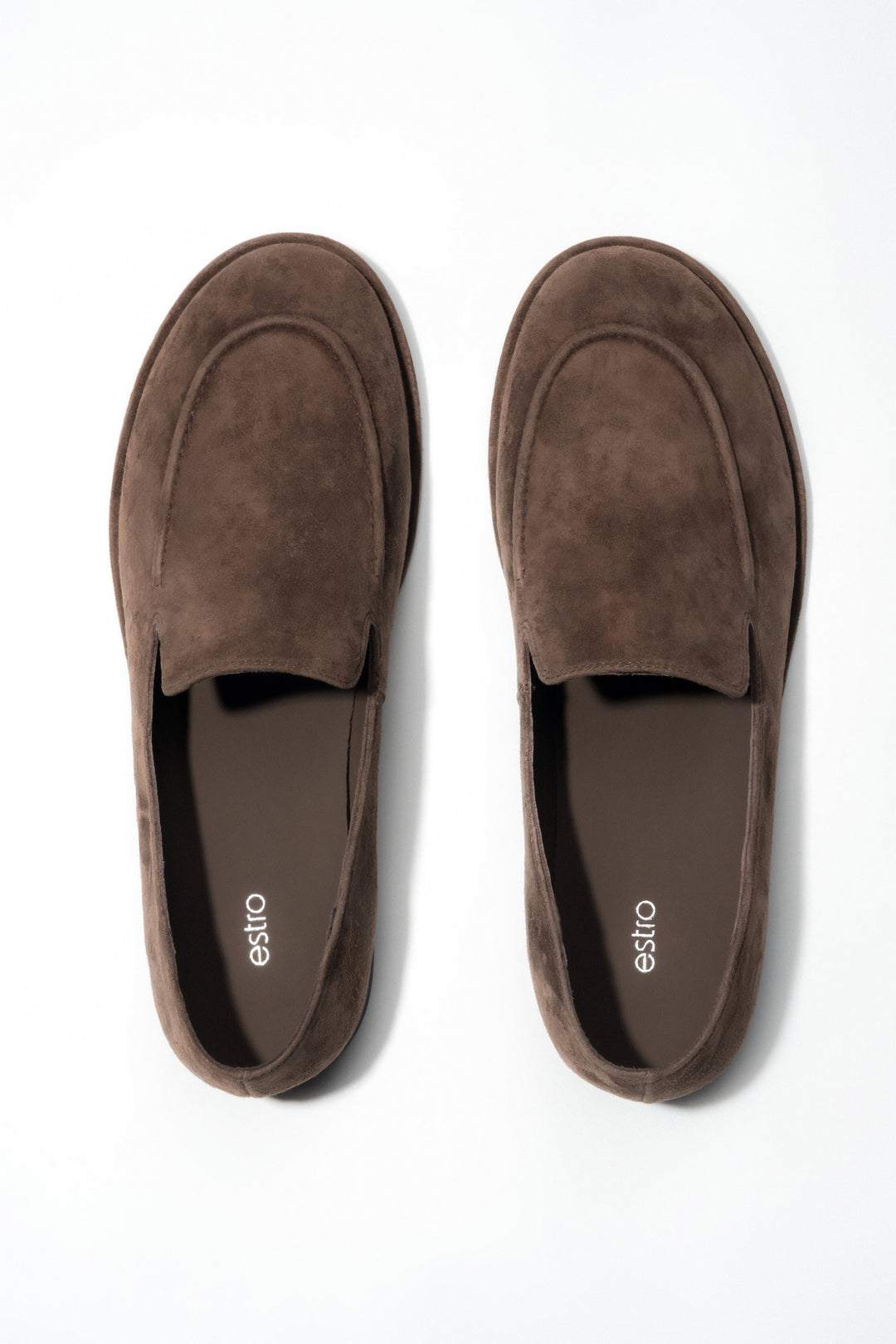 Women's Saddle Brown Flat Loafers in Genuine Velour Estro ER00119021.