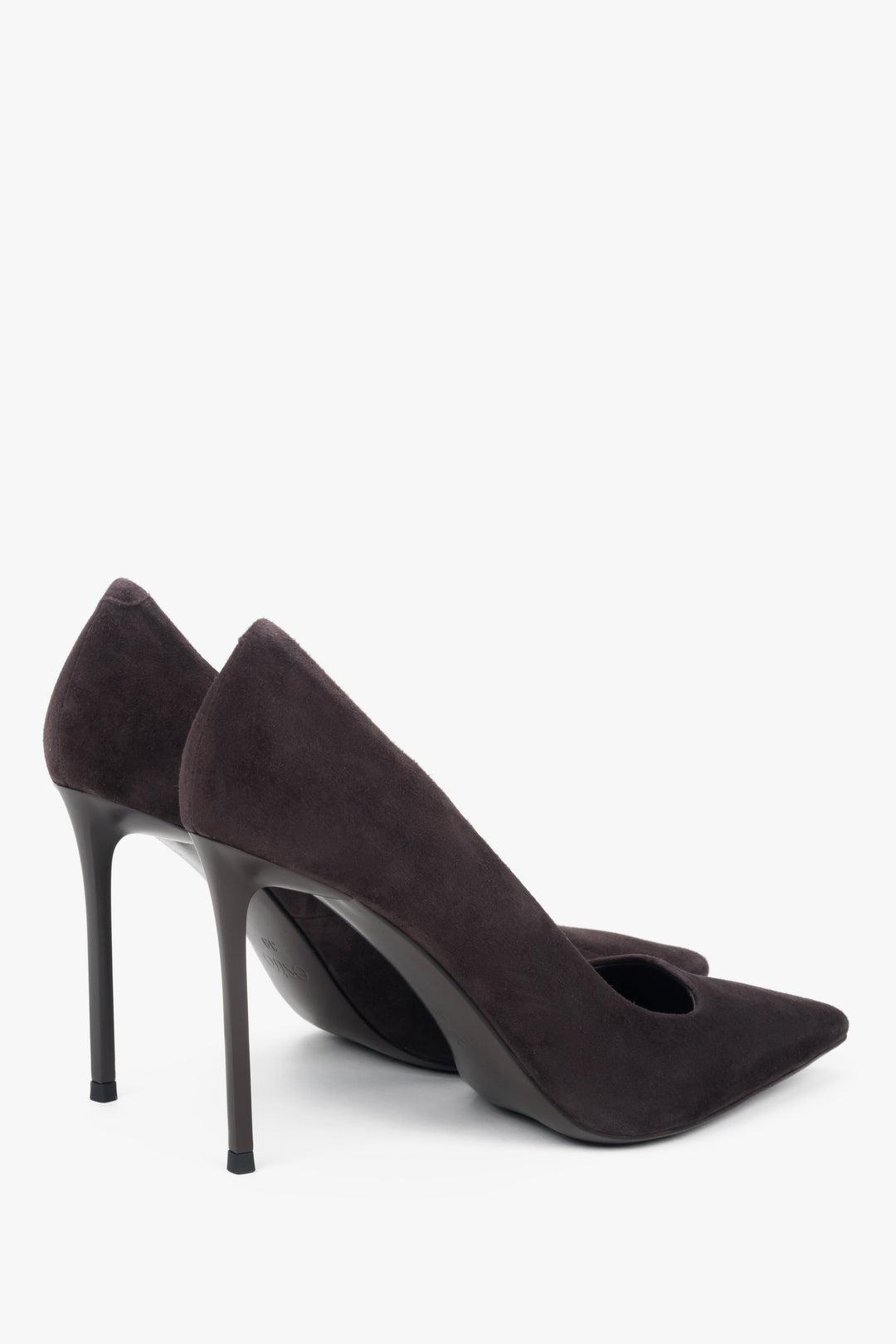 A pair of women's heels made from genuine velour in a rich saddle brown color, by Estro.