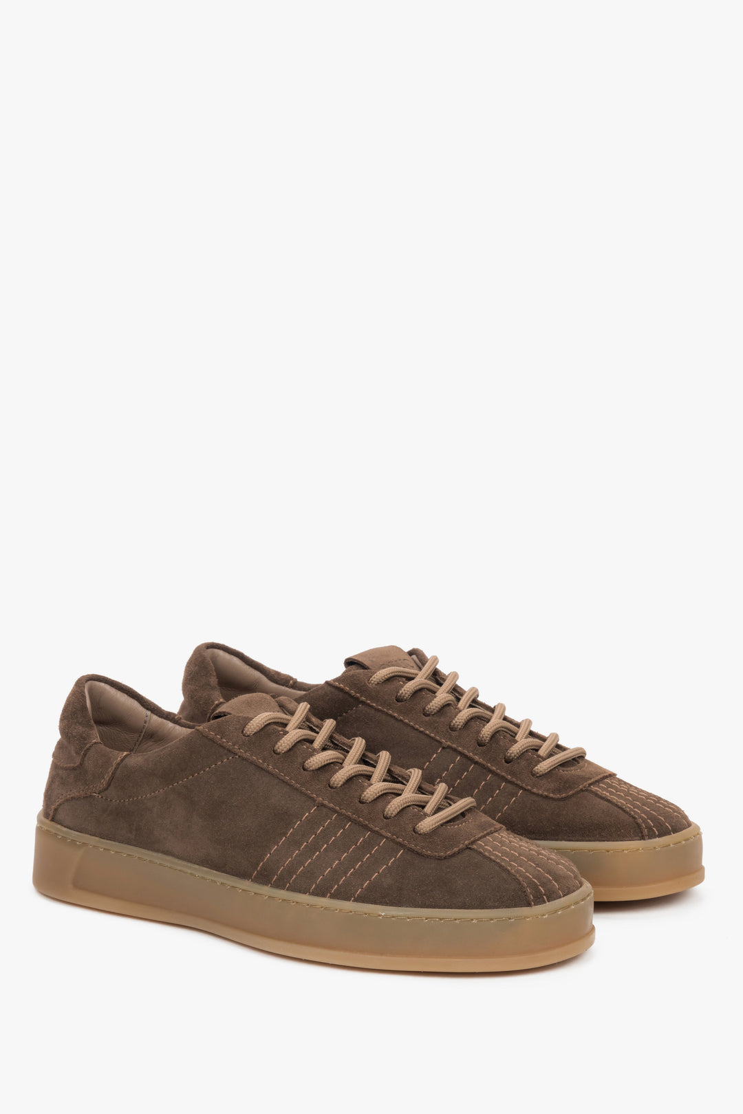 Women's saddle brown low-top sneakers by Estro, made of premium Italian genuine velour.