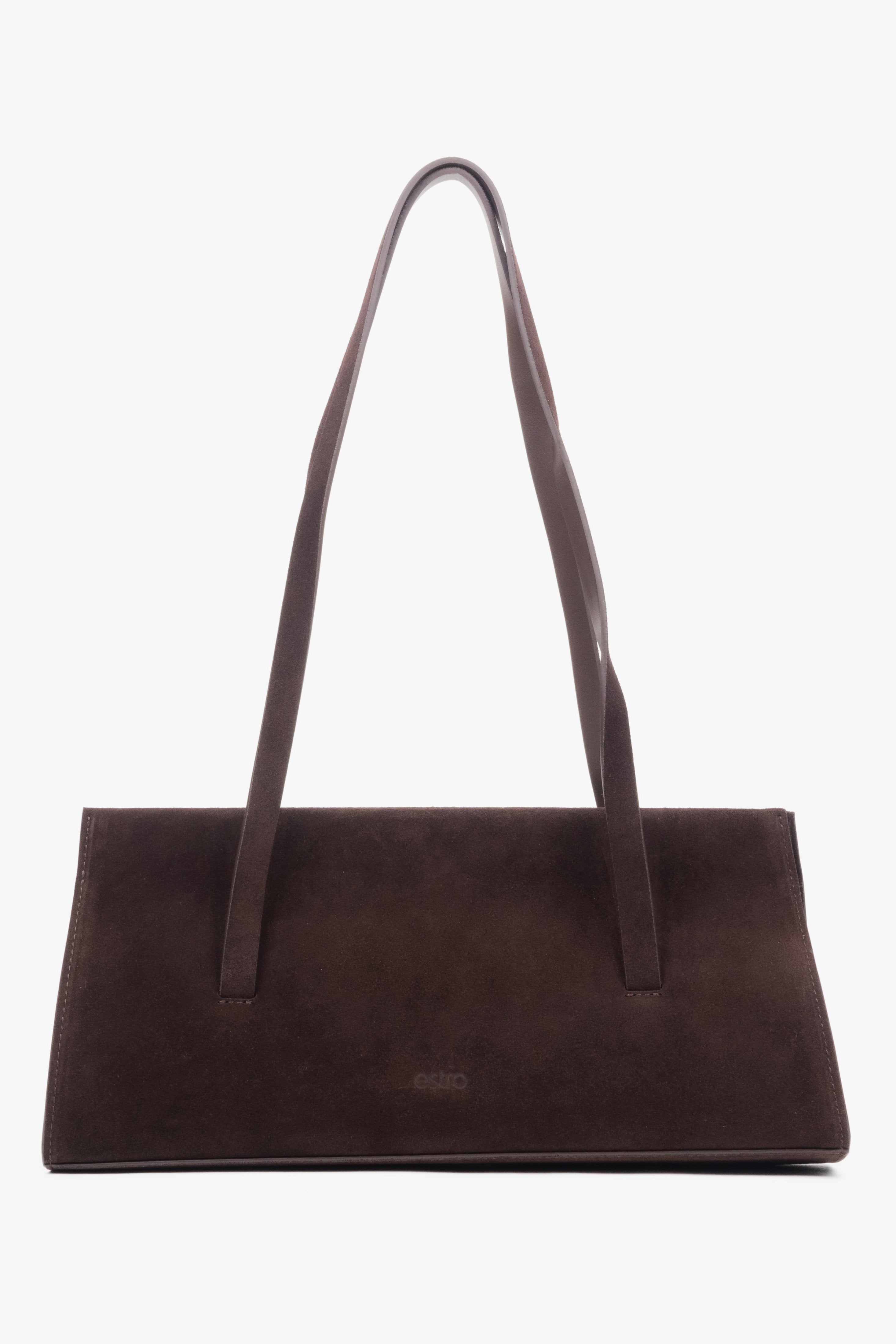 Women's saddle brown velour shoulder bag with long handles by Estro (ER00118030).