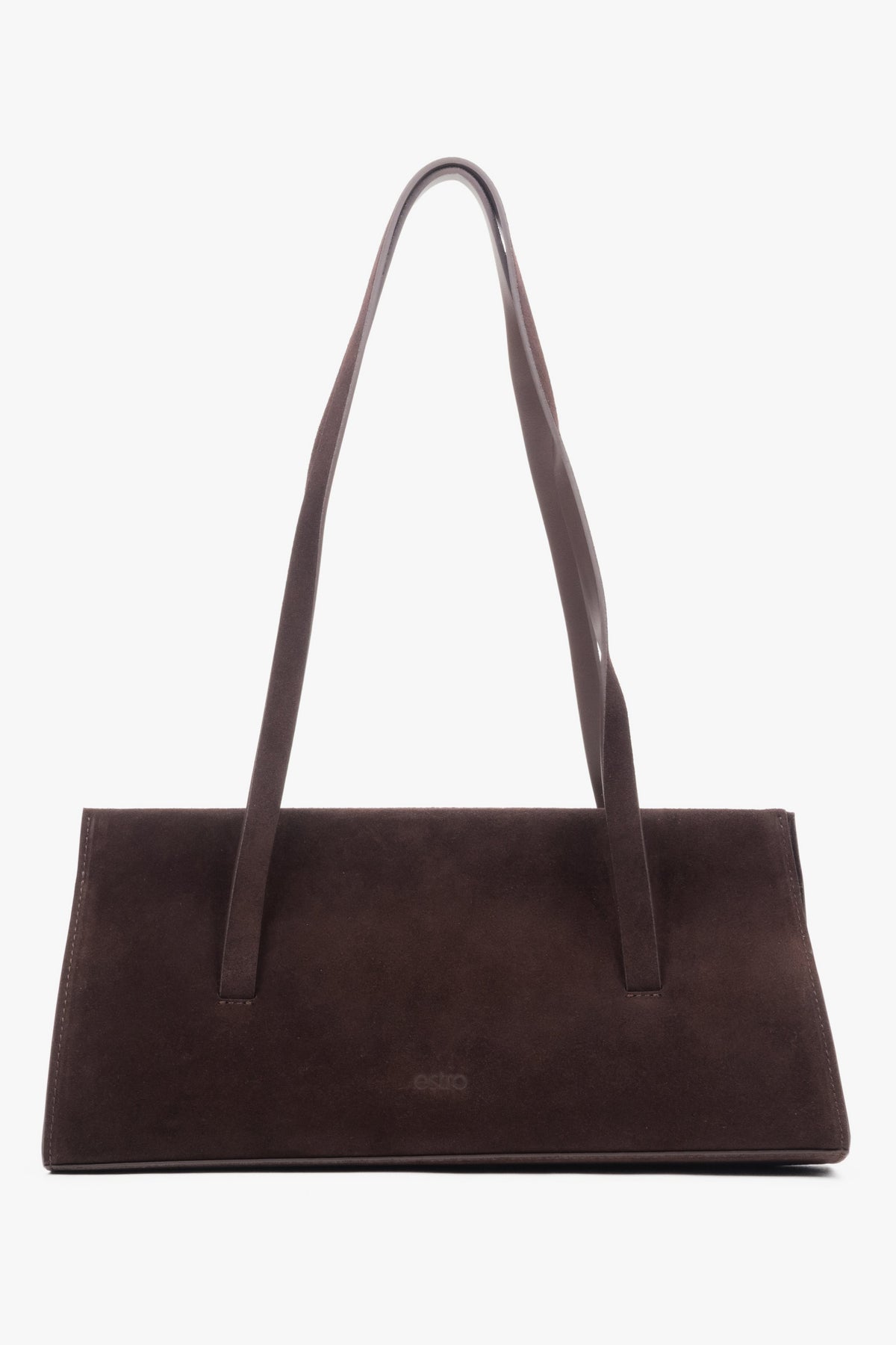 Women's saddle brown velour shoulder bag with long handles by Estro (ER00118030).