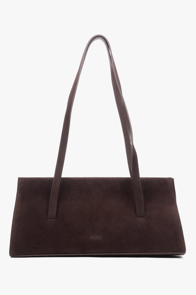 Women's saddle brown velour shoulder bag with long handles by Estro (ER00118030).
