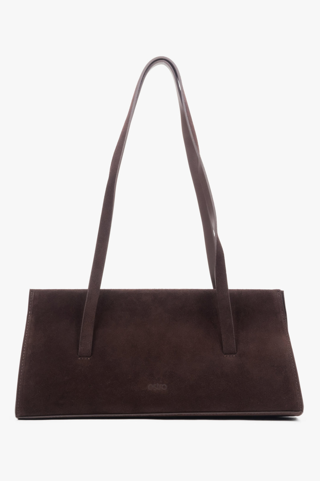 Women's saddle brown velour shoulder bag with long handles by Estro (ER00118030).