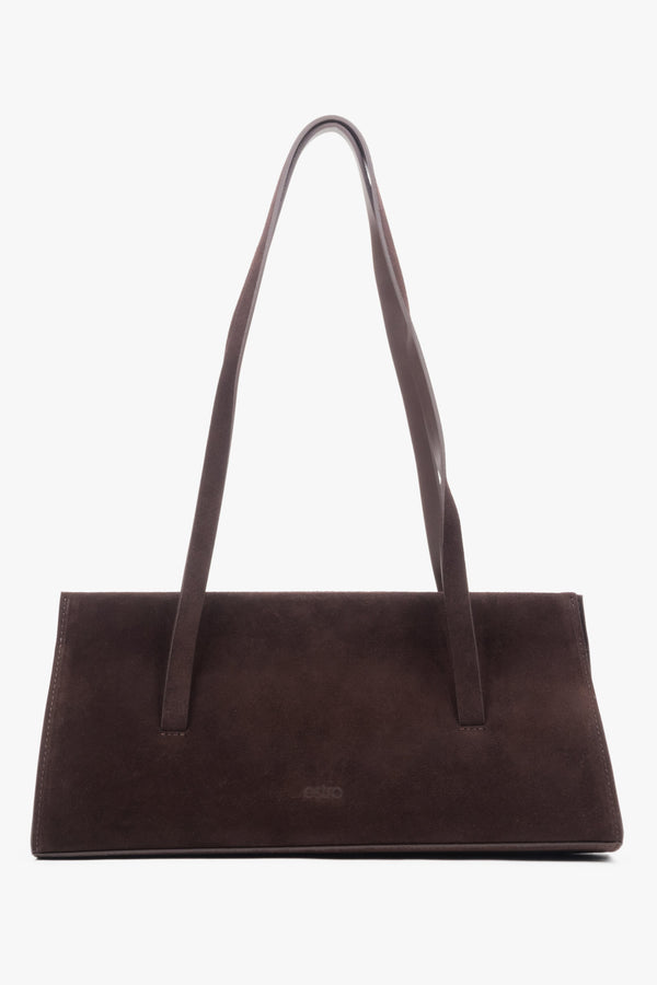 Women's saddle brown velour shoulder bag with long handles by Estro (ER00118030).