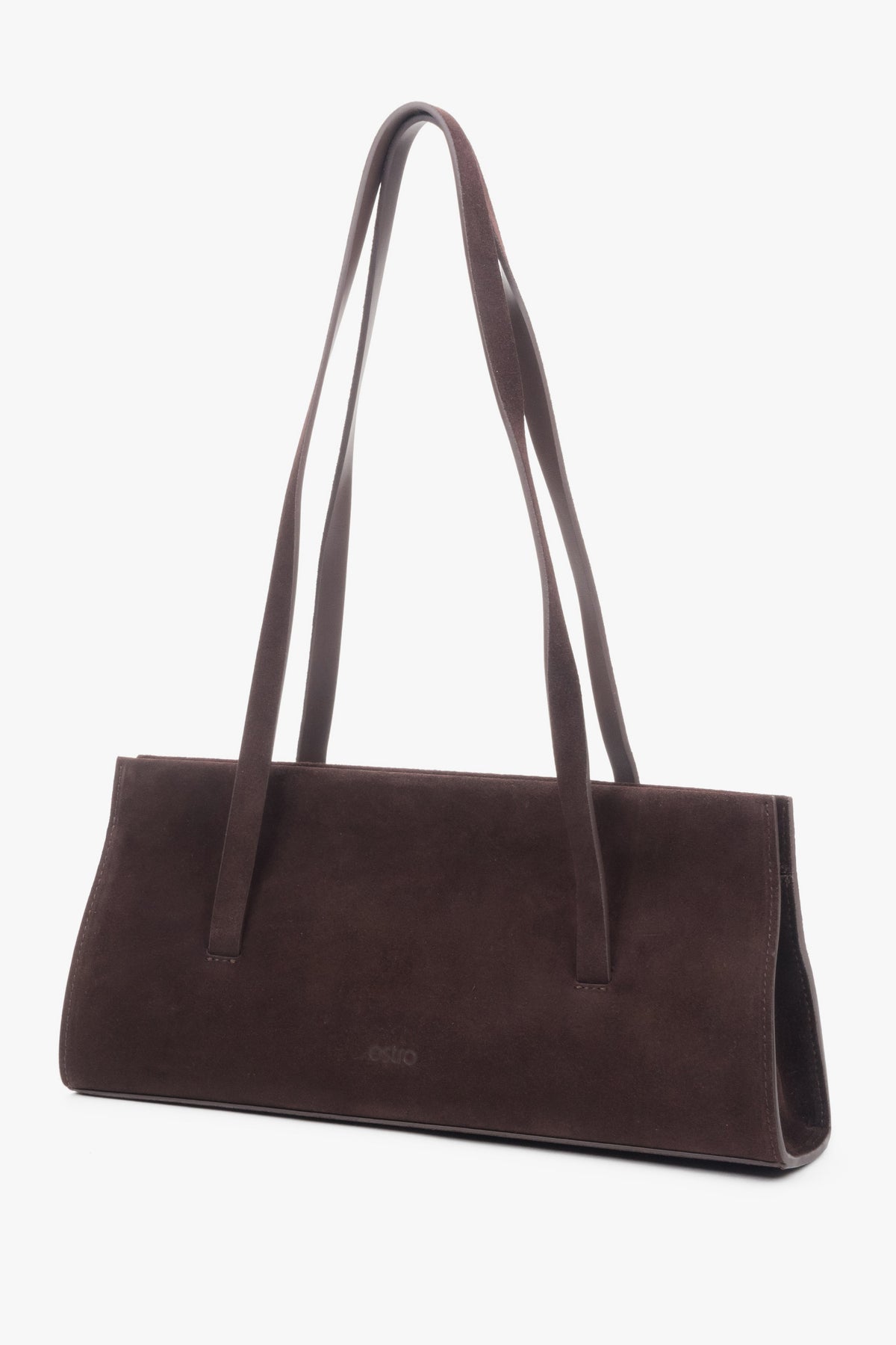 A saddle brown shoulder bag for women by Estro (ER00118030), made of velour with long handles.