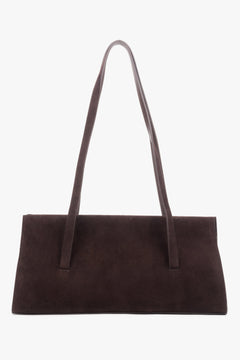 Front view of the women's Estro shoulder bag in saddle brown velour, showcasing its long handles.
