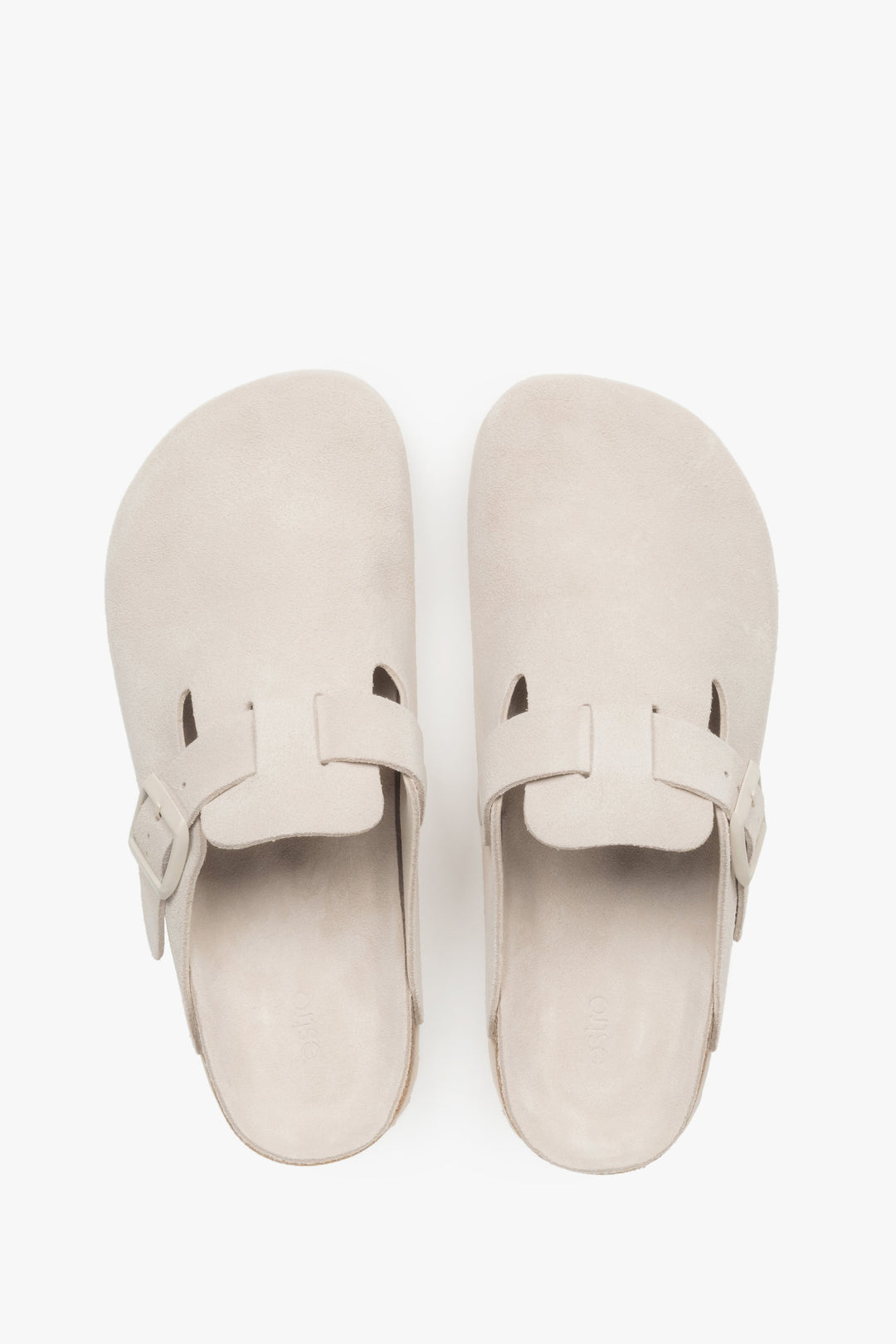 Women's Estro mules in a white clog style, made from genuine velour.