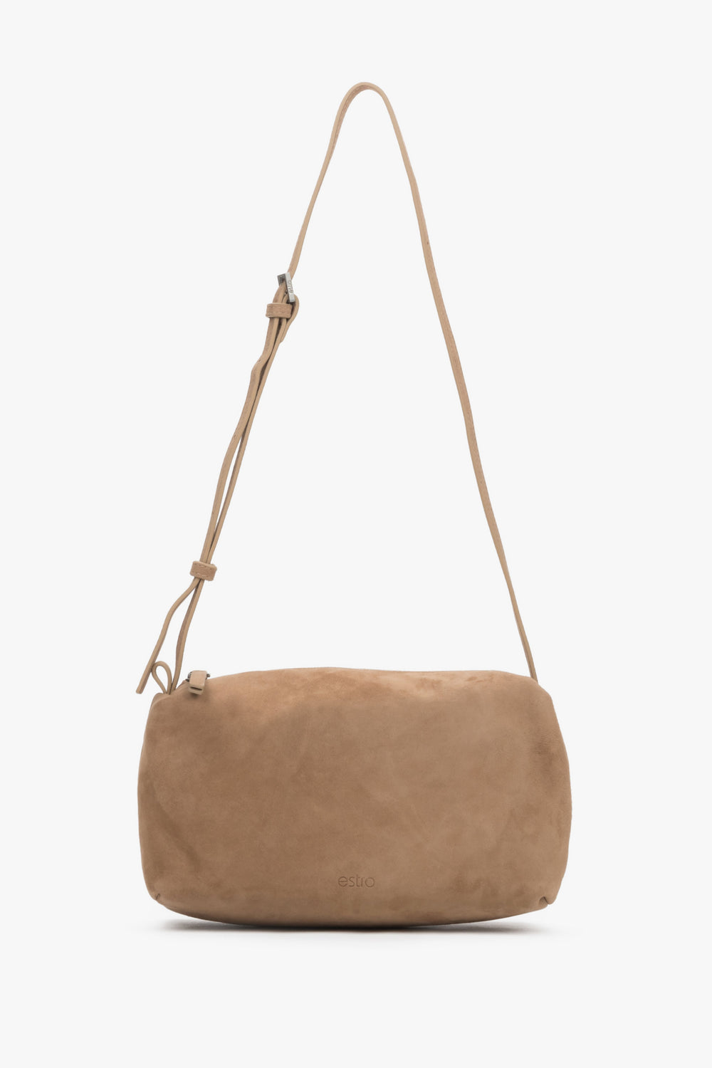Women's Beige Crossbody Bag made of soft Genuine Velour Estro ER00119532.
