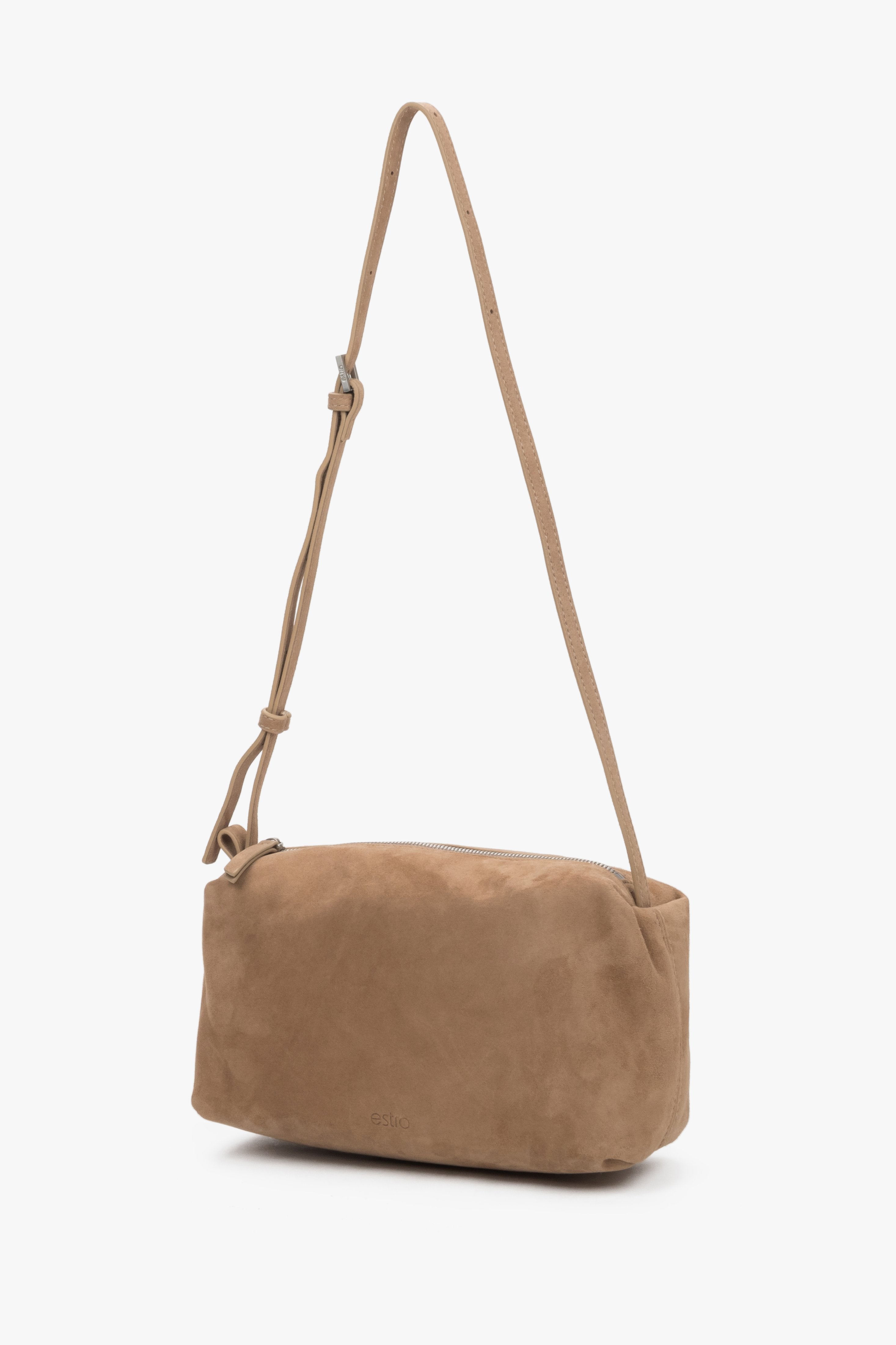 Beige genuine velour crossbody bag Estro.