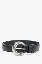 Women's Black Leather Belt with a Rounded Silver Buckle Estro ER00120717