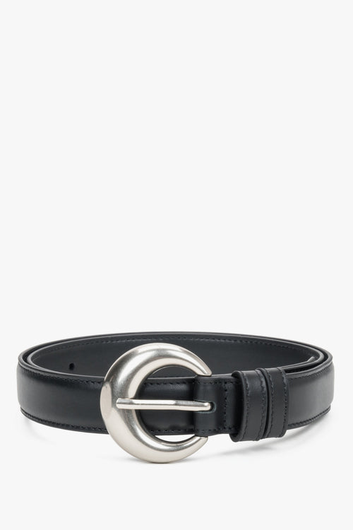Women's Black Leather Belt with a Rounded Silver Buckle Estro ER00120717
