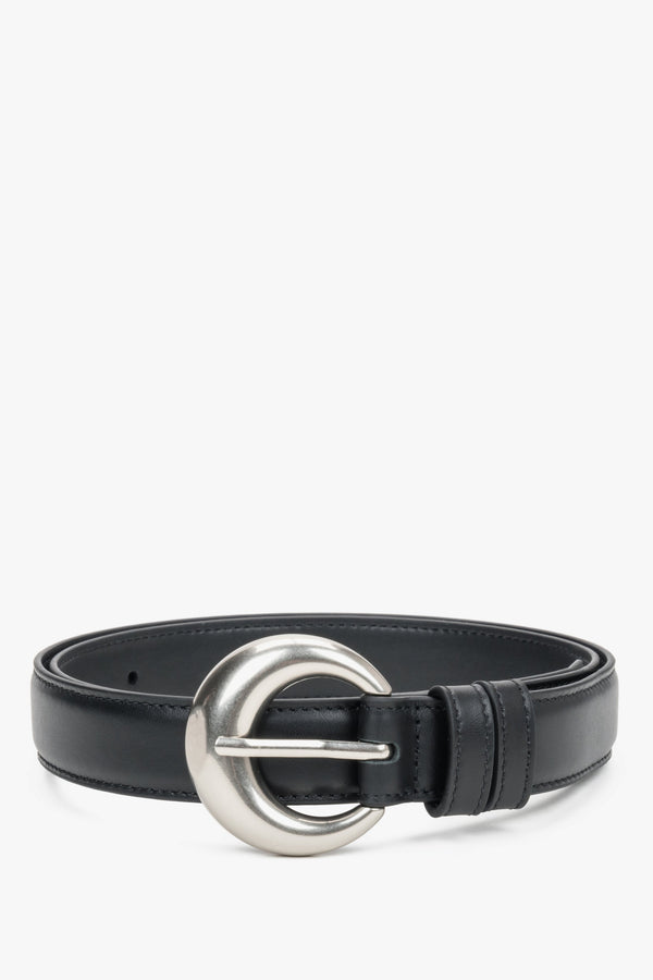 Women's Black Leather Belt with a Rounded Silver Buckle Estro ER00120717